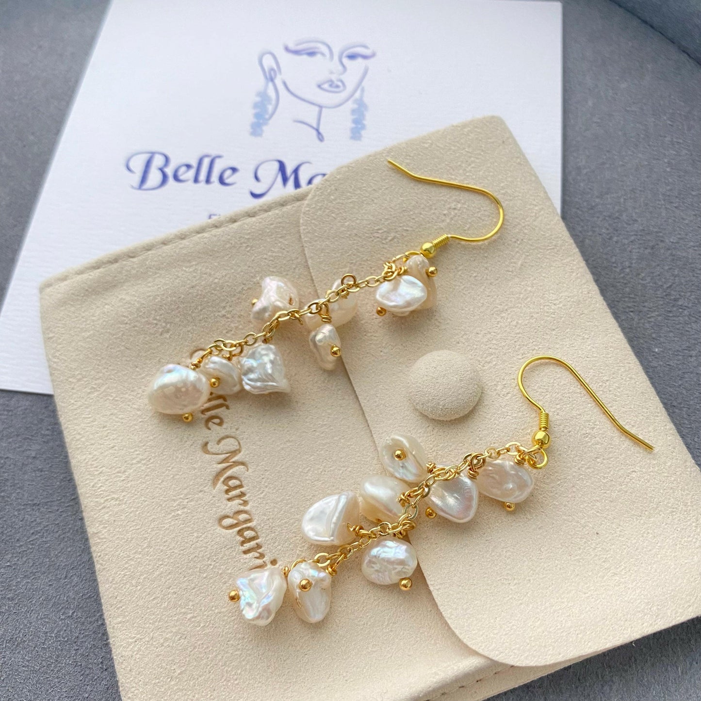 Stylish drop earring freshwater pearls|S925|14K|handmade - Bellemargarita Jewelry