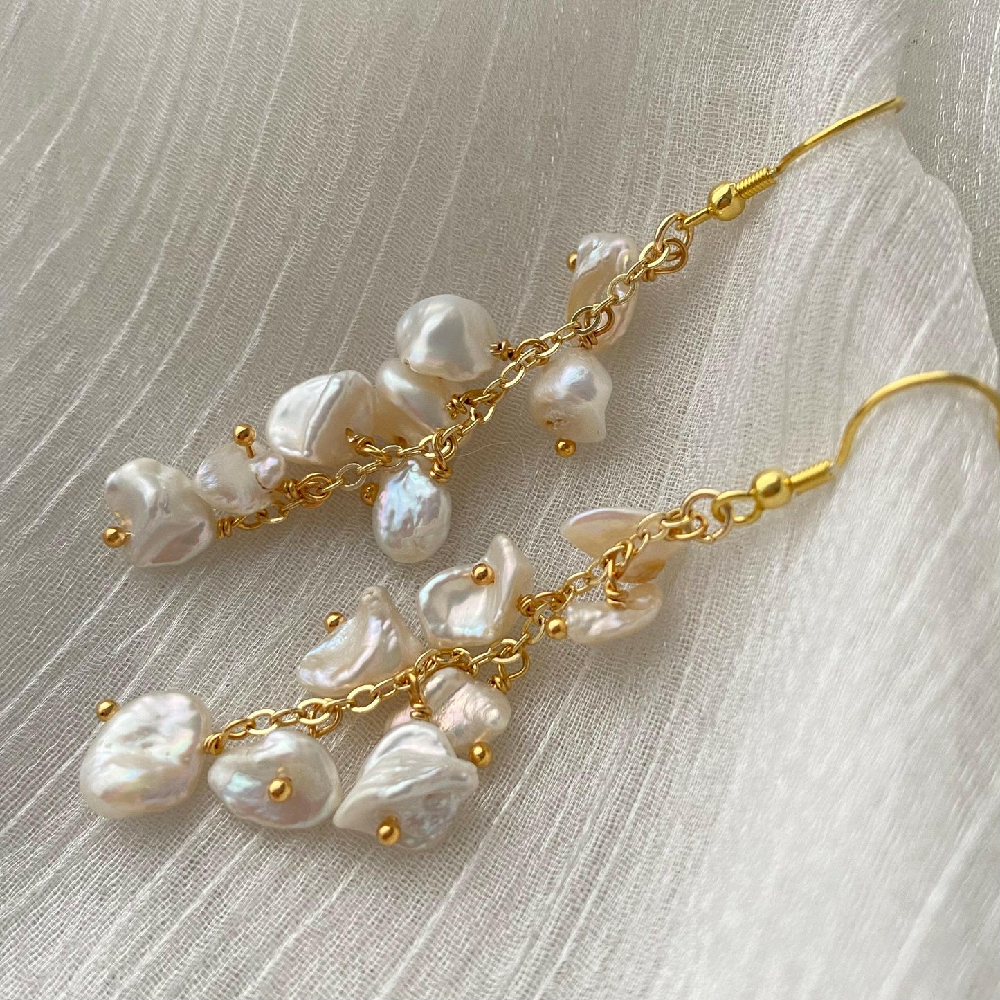 Stylish drop earring freshwater pearls|S925|14K|handmade - Bellemargarita Jewelry