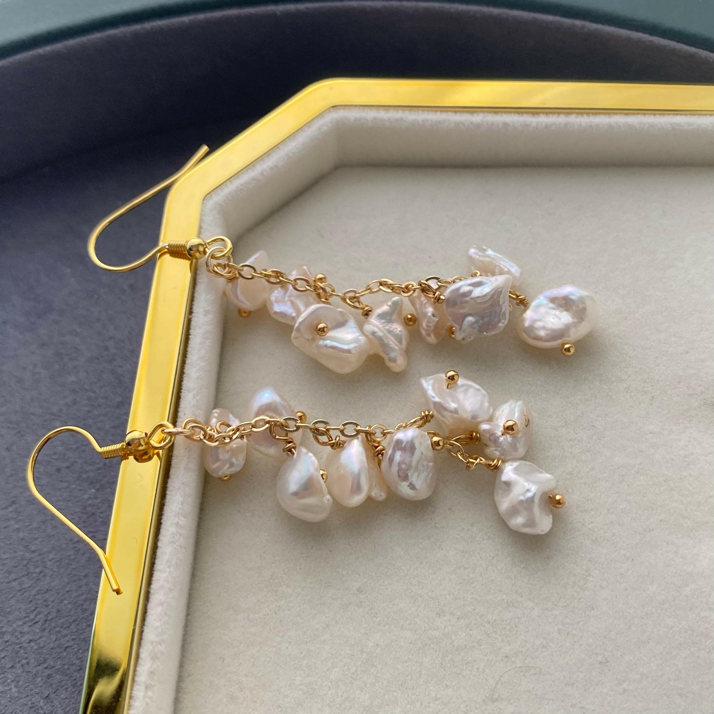 Stylish drop earring freshwater pearls|S925|14K|handmade - Bellemargarita Jewelry