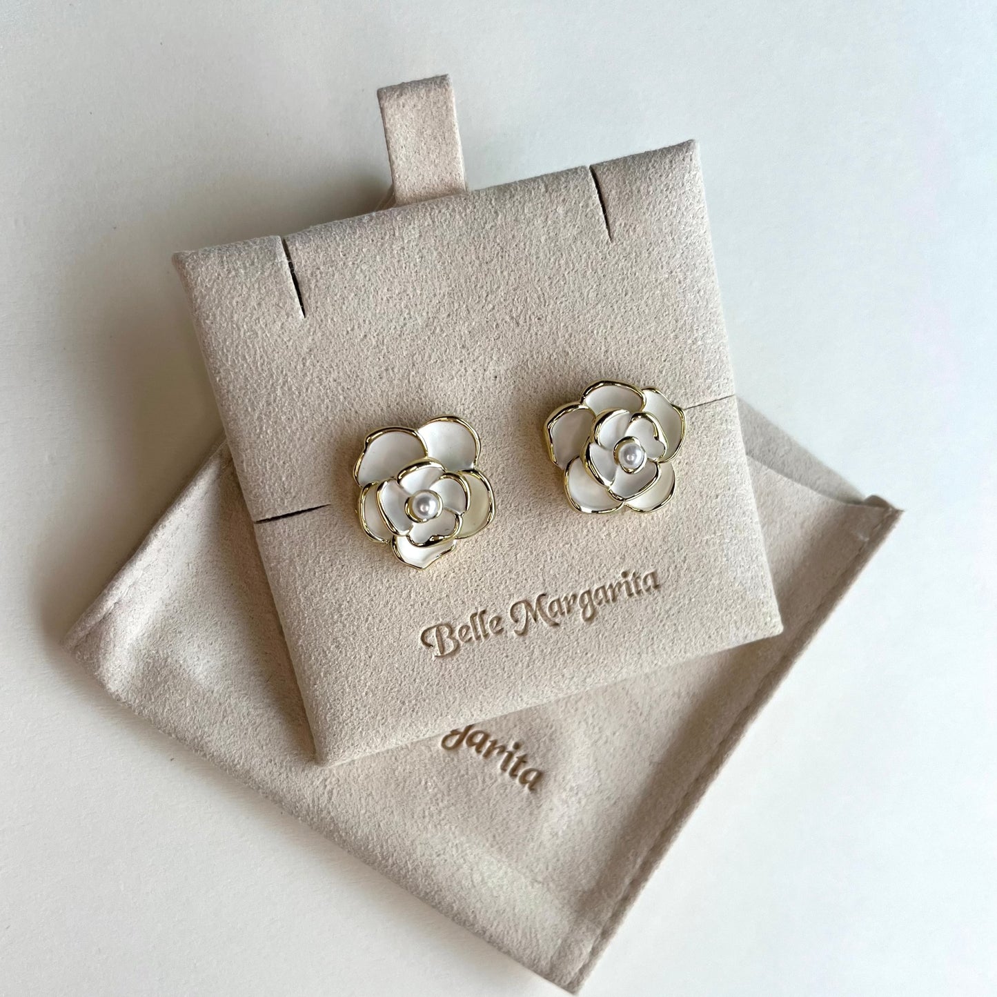 Camellia bloom fine pearl earring|925 sterling silver - Bellemargarita Jewelry