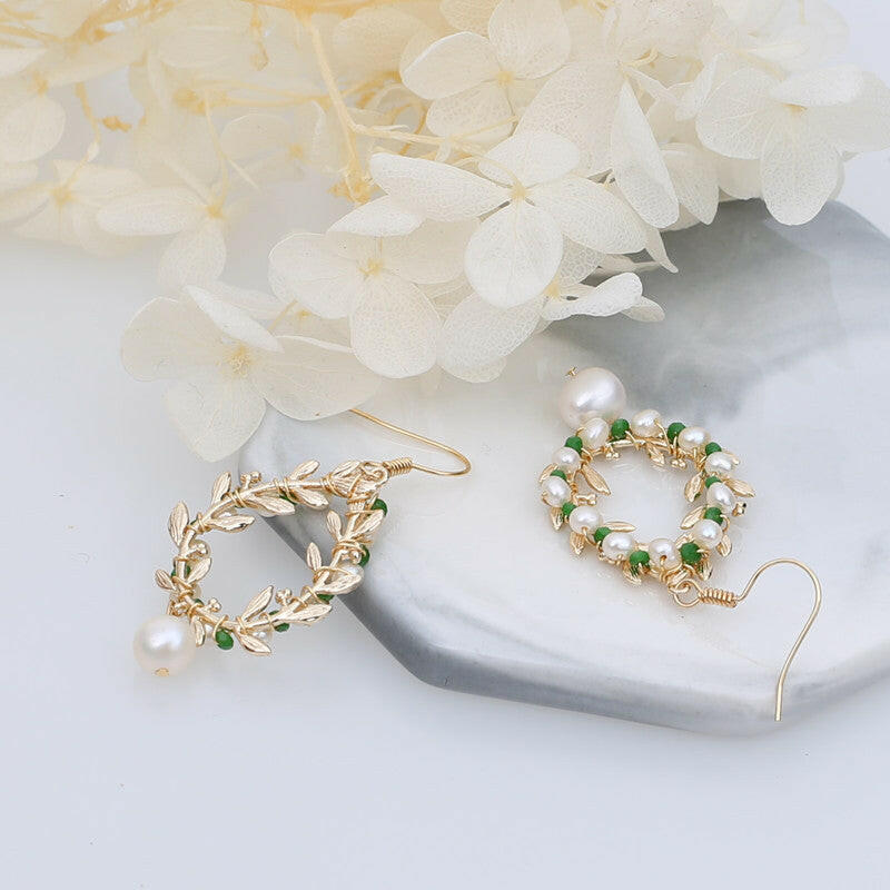 New collection nature pearl Greek olive wreath shape earring|handmade - Bellemargarita Jewelry
