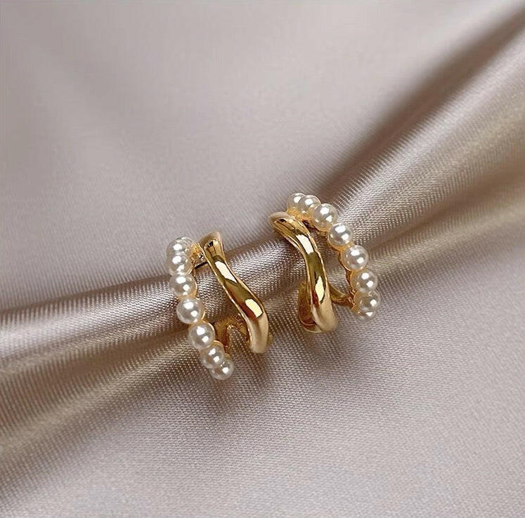 Double layers pearl earring - Bellemargarita Jewelry