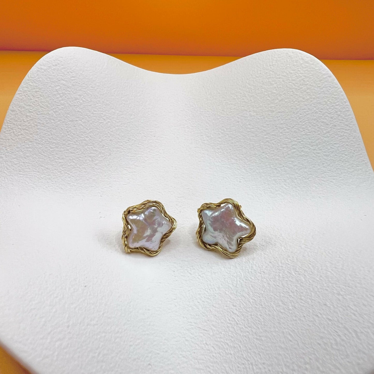 New arrival|Star shape freshwater pearl earring|S925 stud handmade - Bellemargarita Jewelry